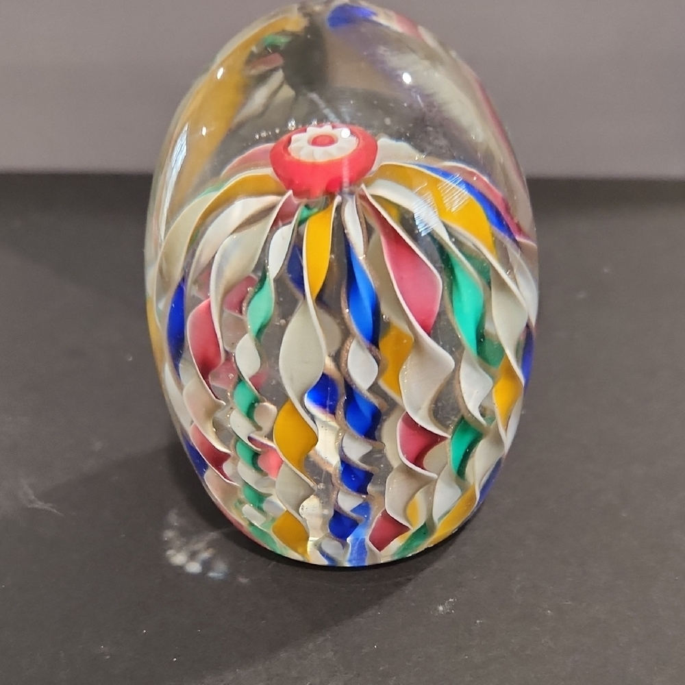 MURANO Multi Colored Twisted Ribbon/Millefiori Hand Blown Art Glass Paperweight - Picture 6 of 11